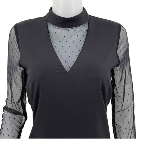 NSR Black Swiss Dot Sheer V-Neck/Sleeves Special Event Vacation Women Dress M - Picture 4 of 6